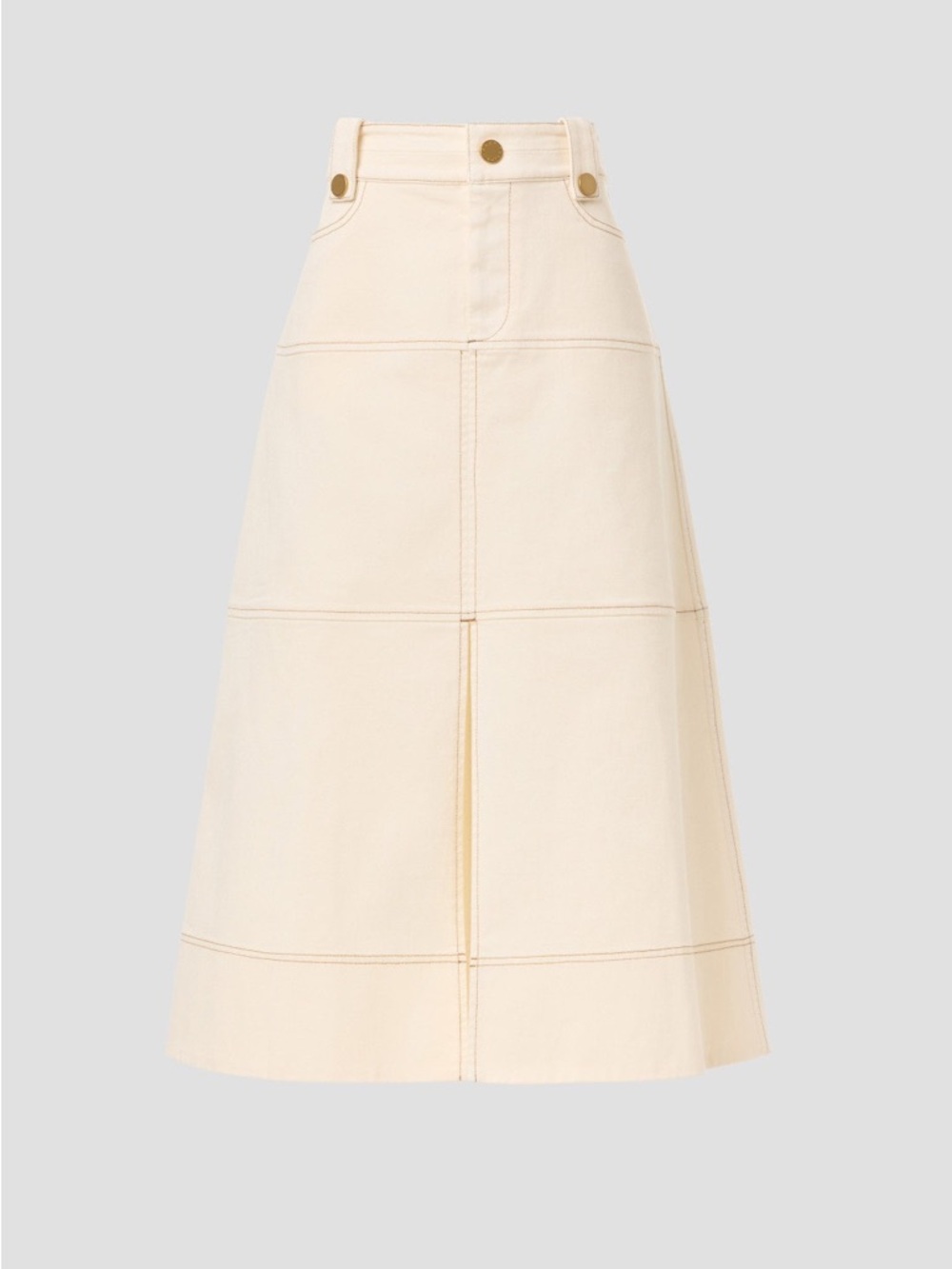Tanya Taylor Cream A-Line Midi Skirt with Front Slit